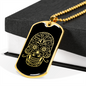 Calavera Mexican Sugar Skull 186 Necklace Stainless Steel or 18k Gold Dog Tag 24" Chain-Express Your Love Gifts