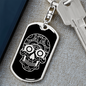 Calavera Mexican Sugar Skull 19 Keychain Stainless Steel or 18k Gold Dog Tag Keyring-Express Your Love Gifts