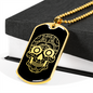 Calavera Mexican Sugar Skull 19 Necklace Stainless Steel or 18k Gold Dog Tag 24" Chain-Express Your Love Gifts