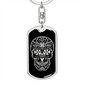 Calavera Mexican Sugar Skull 2 Keychain Stainless Steel or 18k Gold Dog Tag Keyring-Express Your Love Gifts