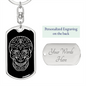 Calavera Mexican Sugar Skull 20 Keychain Stainless Steel or 18k Gold Dog Tag Keyring-Express Your Love Gifts
