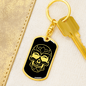 Calavera Mexican Sugar Skull 21 Keychain Stainless Steel or 18k Gold Dog Tag Keyring-Express Your Love Gifts