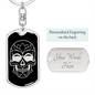 Calavera Mexican Sugar Skull 21 Keychain Stainless Steel or 18k Gold Dog Tag Keyring-Express Your Love Gifts