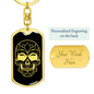 Calavera Mexican Sugar Skull 21 Keychain Stainless Steel or 18k Gold Dog Tag Keyring-Express Your Love Gifts