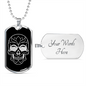 Calavera Mexican Sugar Skull 21 Necklace Stainless Steel or 18k Gold Dog Tag 24" Chain-Express Your Love Gifts