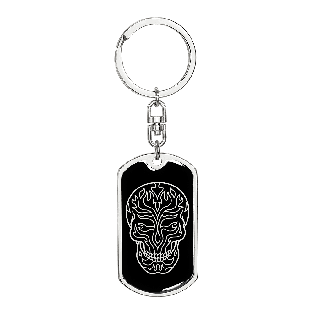 Calavera Mexican Sugar Skull 22 Keychain Stainless Steel or 18k Gold Dog Tag Keyring-Express Your Love Gifts
