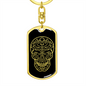 Calavera Mexican Sugar Skull 22 Keychain Stainless Steel or 18k Gold Dog Tag Keyring-Express Your Love Gifts