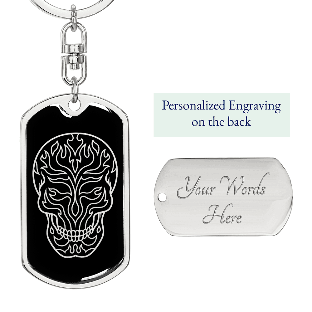 Calavera Mexican Sugar Skull 22 Keychain Stainless Steel or 18k Gold Dog Tag Keyring-Express Your Love Gifts