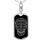 Calavera Mexican Sugar Skull 22 Keychain Stainless Steel or 18k Gold Dog Tag Keyring-Express Your Love Gifts