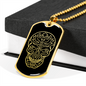 Calavera Mexican Sugar Skull 22 Necklace Stainless Steel or 18k Gold Dog Tag 24" Chain-Express Your Love Gifts