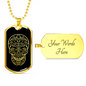 Calavera Mexican Sugar Skull 22 Necklace Stainless Steel or 18k Gold Dog Tag 24" Chain-Express Your Love Gifts