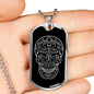 Calavera Mexican Sugar Skull 22 Necklace Stainless Steel or 18k Gold Dog Tag 24" Chain-Express Your Love Gifts