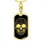 Calavera Mexican Sugar Skull 23 Keychain Stainless Steel or 18k Gold Dog Tag Keyring-Express Your Love Gifts