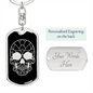 Calavera Mexican Sugar Skull 23 Keychain Stainless Steel or 18k Gold Dog Tag Keyring-Express Your Love Gifts