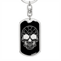 Calavera Mexican Sugar Skull 23 Keychain Stainless Steel or 18k Gold Dog Tag Keyring-Express Your Love Gifts