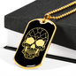 Calavera Mexican Sugar Skull 23 Necklace Stainless Steel or 18k Gold Dog Tag 24" Chain-Express Your Love Gifts