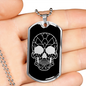 Calavera Mexican Sugar Skull 23 Necklace Stainless Steel or 18k Gold Dog Tag 24" Chain-Express Your Love Gifts
