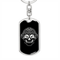 Calavera Mexican Sugar Skull 24 Keychain Stainless Steel or 18k Gold Dog Tag Keyring-Express Your Love Gifts
