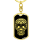 Calavera Mexican Sugar Skull 26 Keychain Stainless Steel or 18k Gold Dog Tag Keyring-Express Your Love Gifts