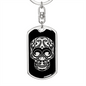 Calavera Mexican Sugar Skull 26 Keychain Stainless Steel or 18k Gold Dog Tag Keyring-Express Your Love Gifts