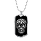 Calavera Mexican Sugar Skull 26 Necklace Stainless Steel or 18k Gold Dog Tag 24" Chain-Express Your Love Gifts