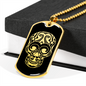 Calavera Mexican Sugar Skull 26 Necklace Stainless Steel or 18k Gold Dog Tag 24" Chain-Express Your Love Gifts