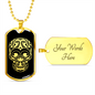Calavera Mexican Sugar Skull 26 Necklace Stainless Steel or 18k Gold Dog Tag 24" Chain-Express Your Love Gifts