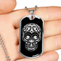 Calavera Mexican Sugar Skull 26 Necklace Stainless Steel or 18k Gold Dog Tag 24" Chain-Express Your Love Gifts
