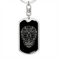 Calavera Mexican Sugar Skull 28 Keychain Stainless Steel or 18k Gold Dog Tag Keyring-Express Your Love Gifts
