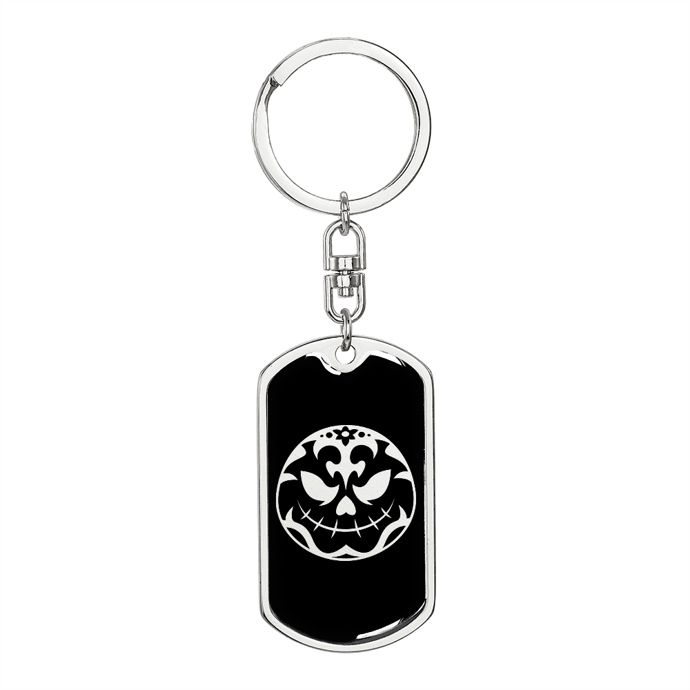 Calavera Mexican Sugar Skull 29 Keychain Stainless Steel or 18k Gold Dog Tag Keyring-Express Your Love Gifts
