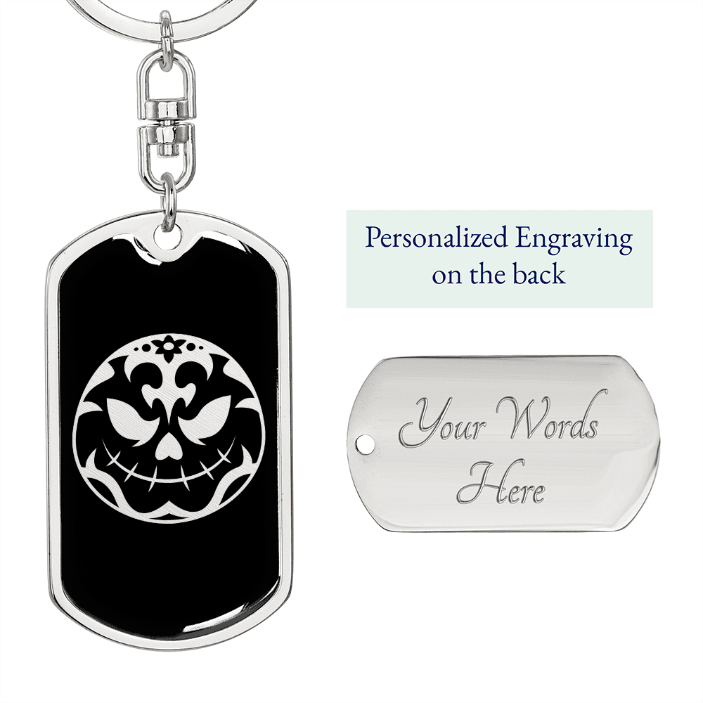 Calavera Mexican Sugar Skull 29 Keychain Stainless Steel or 18k Gold Dog Tag Keyring-Express Your Love Gifts