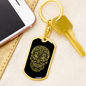 Calavera Mexican Sugar Skull 3 Keychain Stainless Steel or 18k Gold Dog Tag Keyring-Express Your Love Gifts