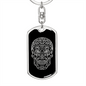 Calavera Mexican Sugar Skull 3 Keychain Stainless Steel or 18k Gold Dog Tag Keyring-Express Your Love Gifts