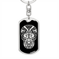 Calavera Mexican Sugar Skull 30 Keychain Stainless Steel or 18k Gold Dog Tag Keyring-Express Your Love Gifts