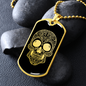 Calavera Mexican Sugar Skull 30 Necklace Stainless Steel or 18k Gold Dog Tag 24" Chain-Express Your Love Gifts