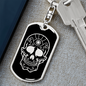 Calavera Mexican Sugar Skull 31 Keychain Stainless Steel or 18k Gold Dog Tag Keyring-Express Your Love Gifts