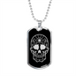 Calavera Mexican Sugar Skull 31 Necklace Stainless Steel or 18k Gold Dog Tag 24" Chain-Express Your Love Gifts