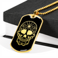 Calavera Mexican Sugar Skull 31 Necklace Stainless Steel or 18k Gold Dog Tag 24" Chain-Express Your Love Gifts