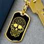 Calavera Mexican Sugar Skull 34 Keychain Stainless Steel or 18k Gold Dog Tag Keyring-Express Your Love Gifts
