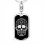 Calavera Mexican Sugar Skull 34 Keychain Stainless Steel or 18k Gold Dog Tag Keyring-Express Your Love Gifts