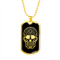 Calavera Mexican Sugar Skull 34 Necklace Stainless Steel or 18k Gold Dog Tag 24" Chain-Express Your Love Gifts