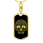Calavera Mexican Sugar Skull 35 Keychain Stainless Steel or 18k Gold Dog Tag Keyring-Express Your Love Gifts