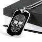 Calavera Mexican Sugar Skull 35 Necklace Stainless Steel or 18k Gold Dog Tag 24" Chain-Express Your Love Gifts