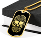 Calavera Mexican Sugar Skull 35 Necklace Stainless Steel or 18k Gold Dog Tag 24" Chain-Express Your Love Gifts