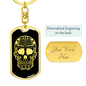 Calavera Mexican Sugar Skull 36 Keychain Stainless Steel or 18k Gold Dog Tag Keyring-Express Your Love Gifts