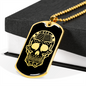 Calavera Mexican Sugar Skull 36 Necklace Stainless Steel or 18k Gold Dog Tag 24" Chain-Express Your Love Gifts