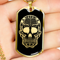 Calavera Mexican Sugar Skull 36 Necklace Stainless Steel or 18k Gold Dog Tag 24" Chain-Express Your Love Gifts