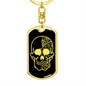 Calavera Mexican Sugar Skull 37 Keychain Stainless Steel or 18k Gold Dog Tag Keyring-Express Your Love Gifts