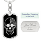 Calavera Mexican Sugar Skull 37 Keychain Stainless Steel or 18k Gold Dog Tag Keyring-Express Your Love Gifts