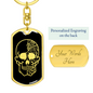 Calavera Mexican Sugar Skull 37 Keychain Stainless Steel or 18k Gold Dog Tag Keyring-Express Your Love Gifts